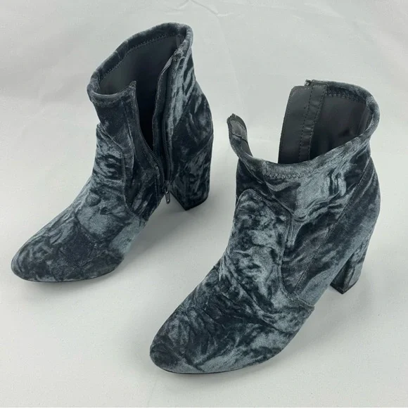 Steve Madden Gray Velvet Ankle Boots with Block Heel - Picture 2 of 12